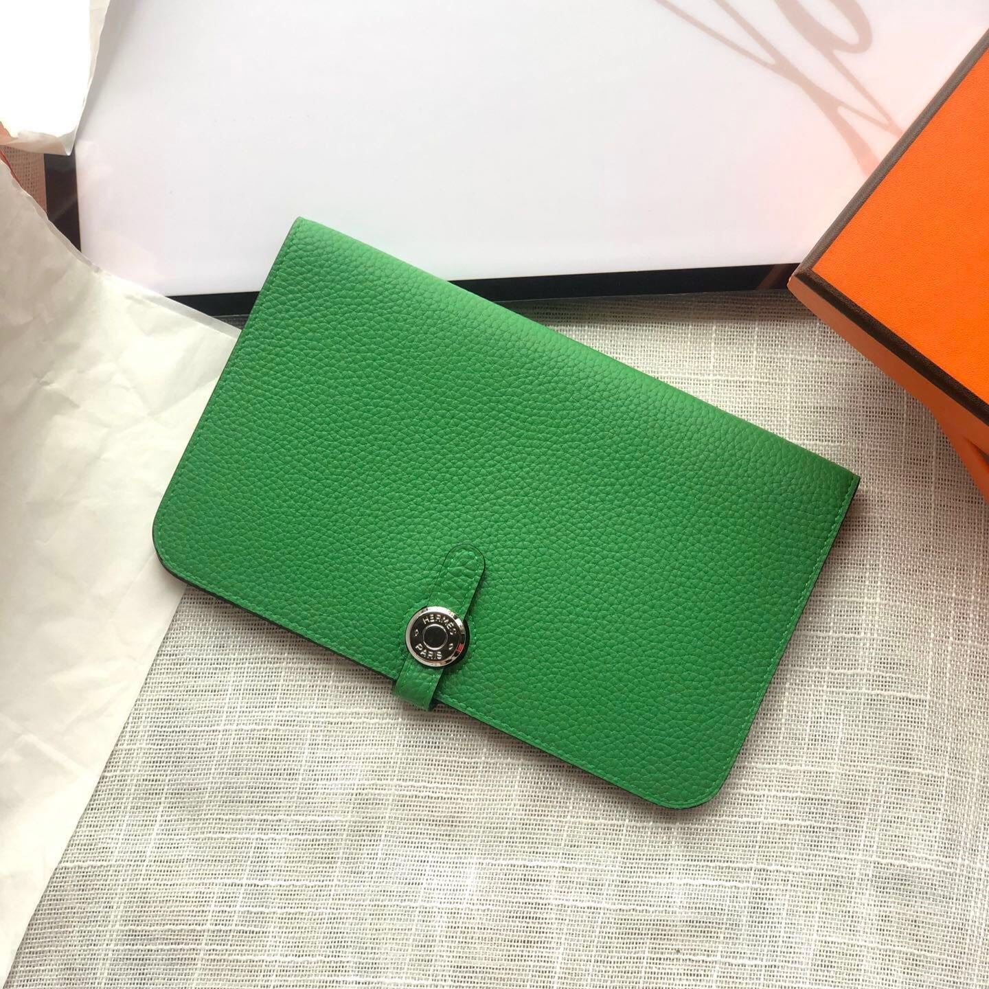 HERMES Dogon Wallet 20 Green Togo Shw
