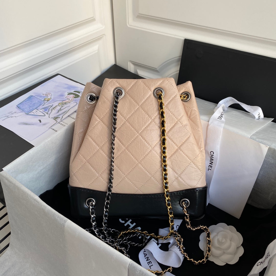 CHANEL GRABRIELLE SMALL 24 BACKPACK IN ALMOND BEIGE MIX BLACK CALFSKIN