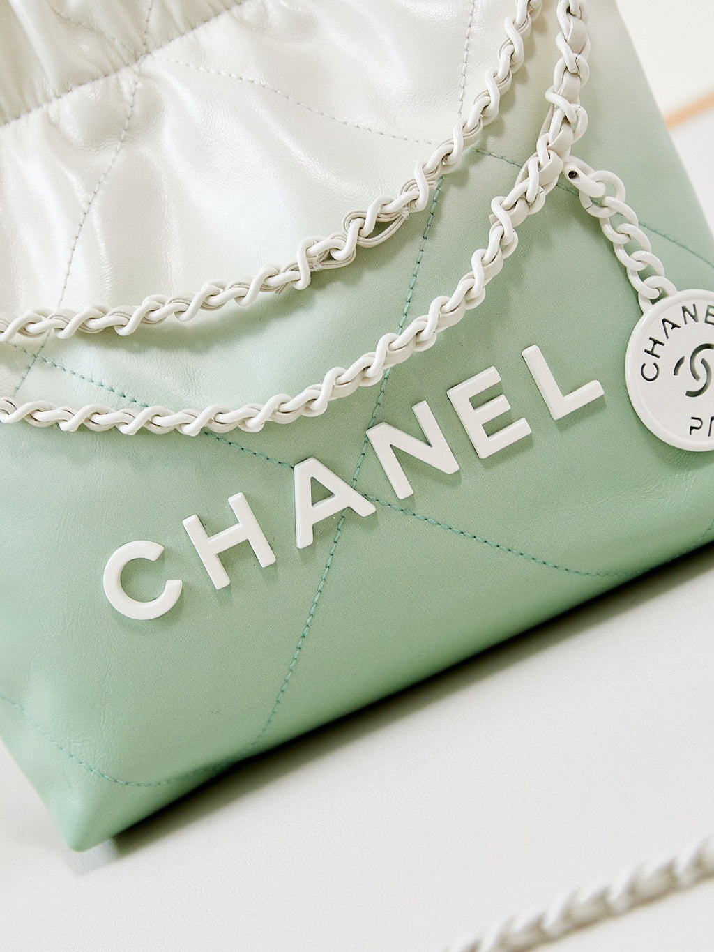 CHANEL MINI 20 HOBO BAG IN WHITE MIX LIGHT GREEN CALFSKIN