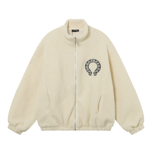 Chrome Hearts Horseshoe Embroidered Sherpa Jacket - Black Cream Gothic Coat 825