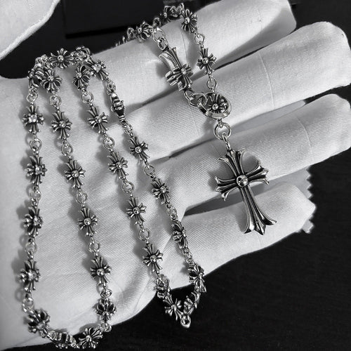 Chrome Hearts large and small cross inlaid with white diamond necklace