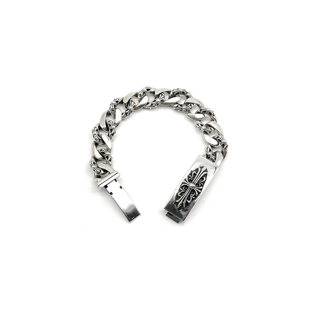 Chrome Hearts Floral Cross ID Bracelet 925 Sterling silver CH Keeper Bracelet