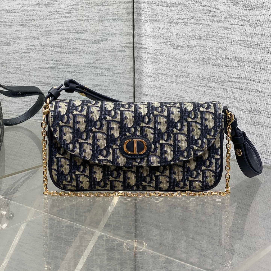 DIOR 25S 30 MONTAIGNE AVENUE BAG 23 IN BLUE CANVAS  OBLIQUE JACQUARD