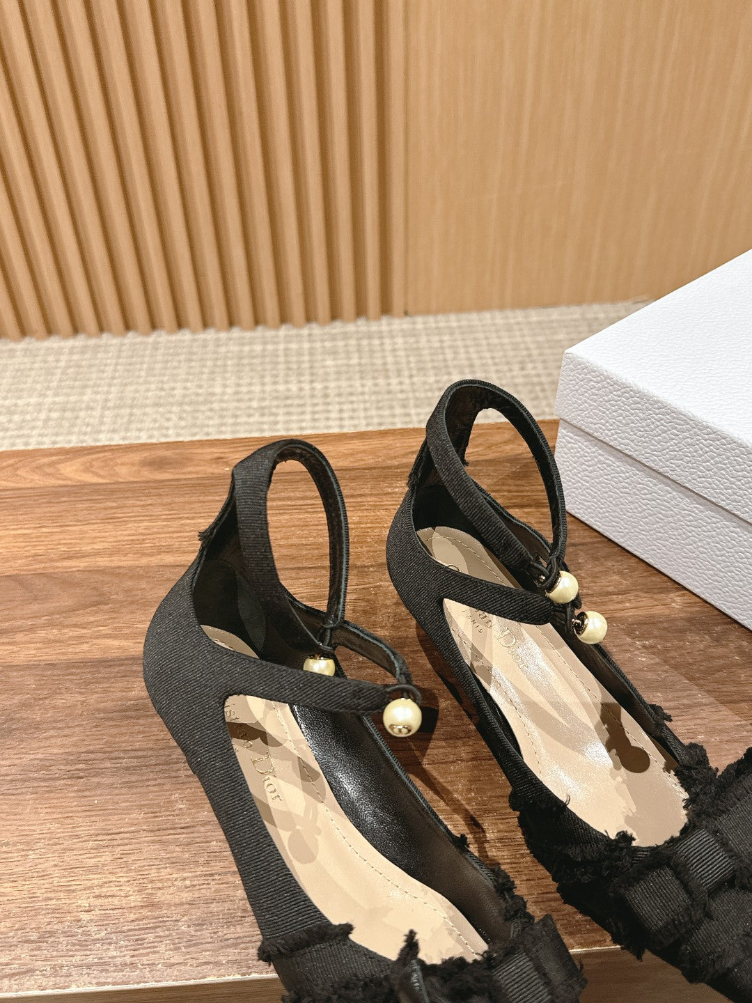 DIOR AABLE HIGH HEEL 25S IN BLACK FABRIC WITH PEARL DETAILING