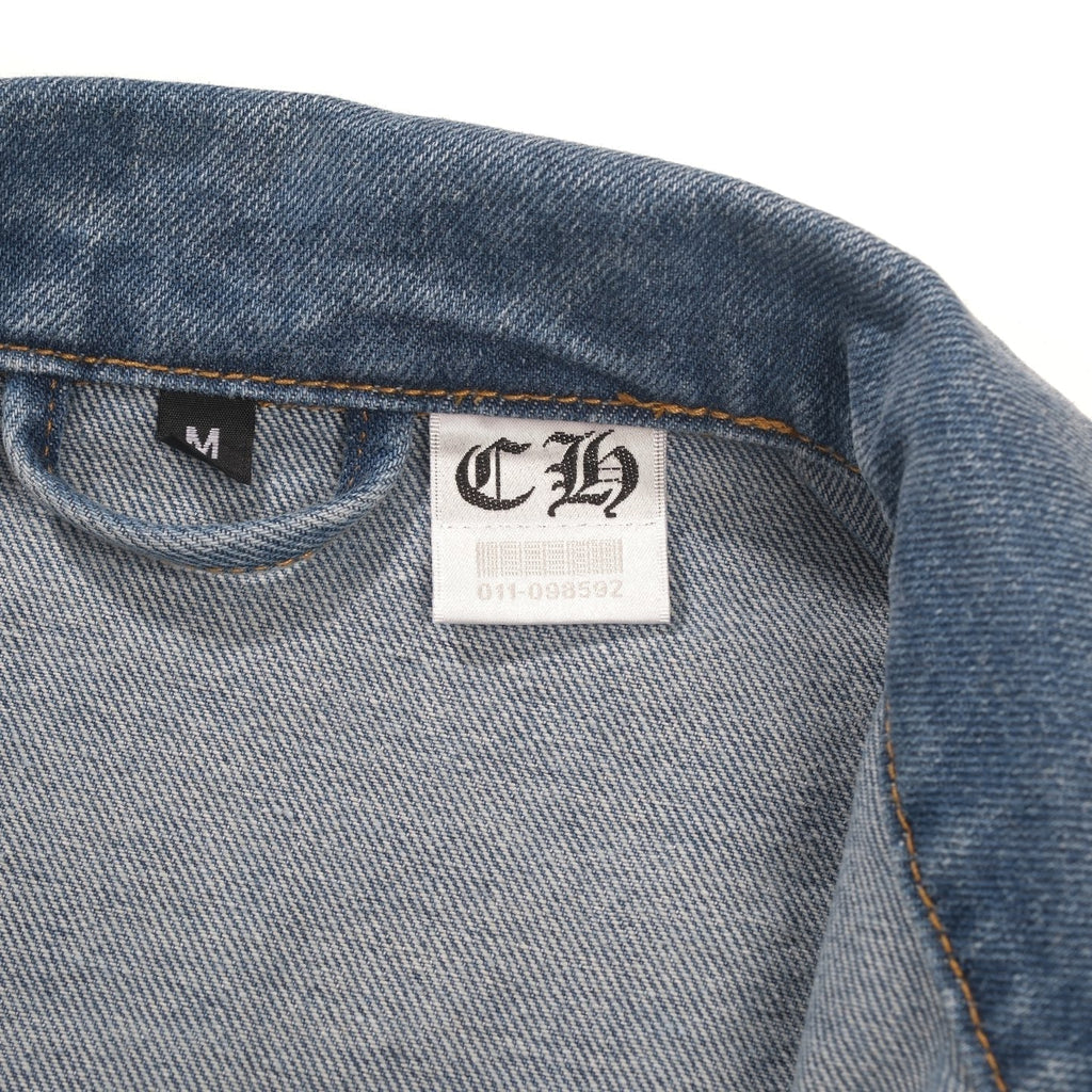 Chrome-Hearts Patchwork Denim Jacket - Vintage Blue Gothic Street Jacket 0789